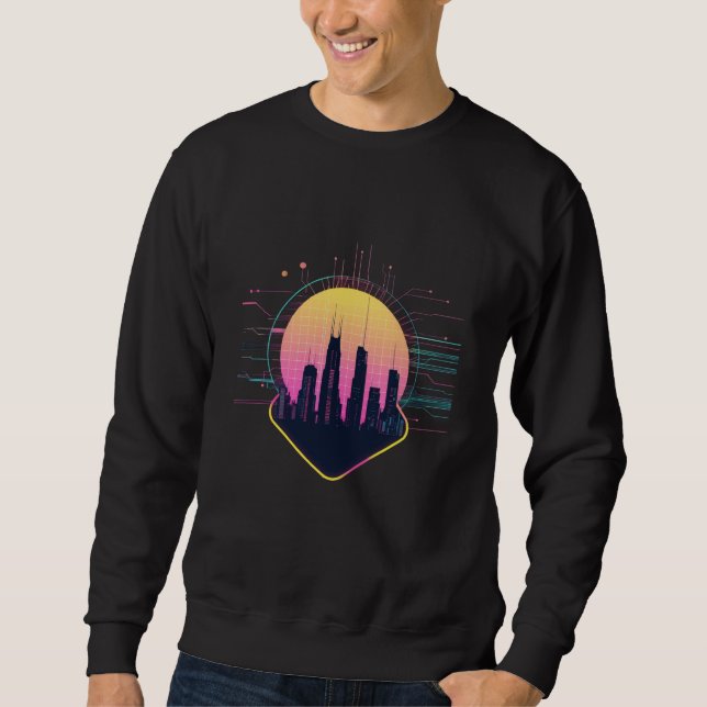 Sweatshirt Retro Futuristic Neon Cityscape Tech (Devant)