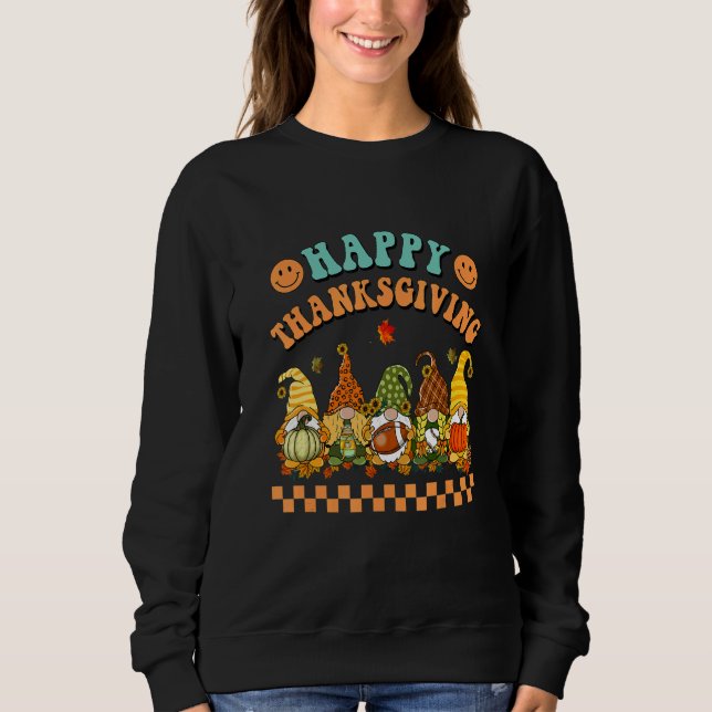 Sweatshirt Retro Groovy Happy Thanksgiving Fall Gnomes Pumpki (Devant)