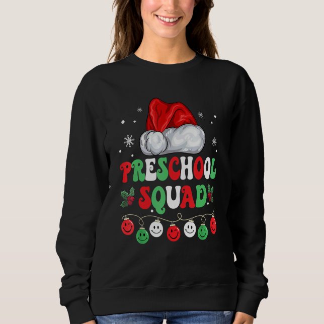 Sweatshirt Retro Groovy Preschool Squad  Christmas Teacher Li (Devant)