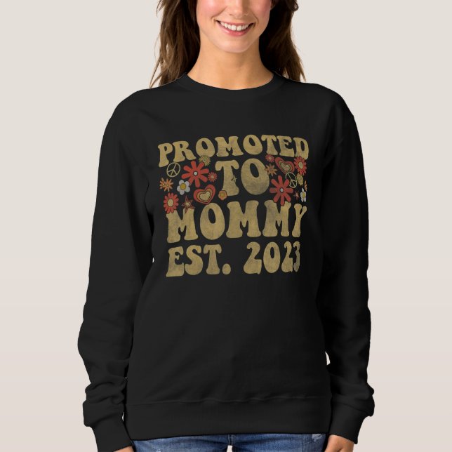 Sweatshirt Retro Groovy Promoted to Mommy 2023 for New First  (Devant)