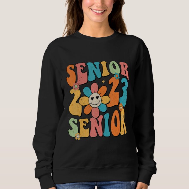 Sweatshirt Retro Groovy Proud Mom Senior 2023 Hippie Floral G (Devant)