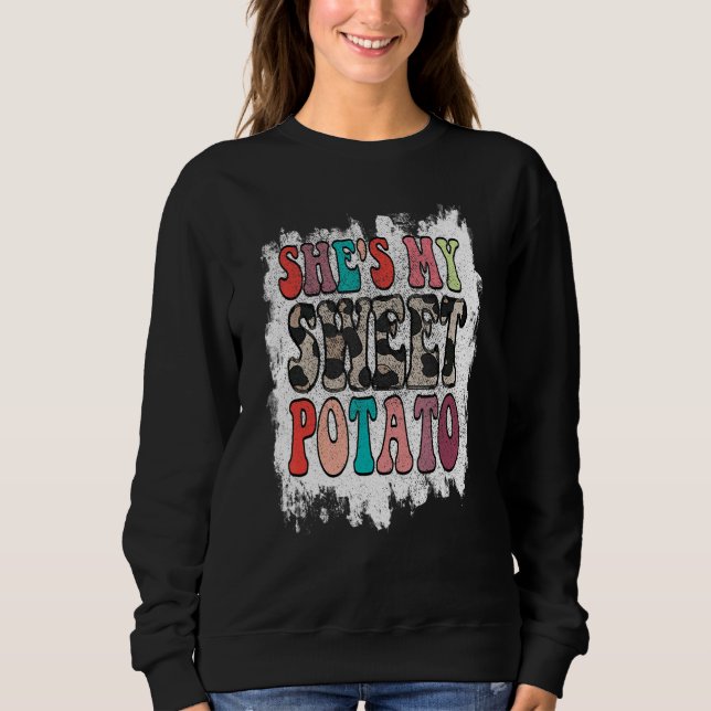 Sweatshirt Retro Groovy Shes My Sweet Potato Cheetah Leopard  (Devant)