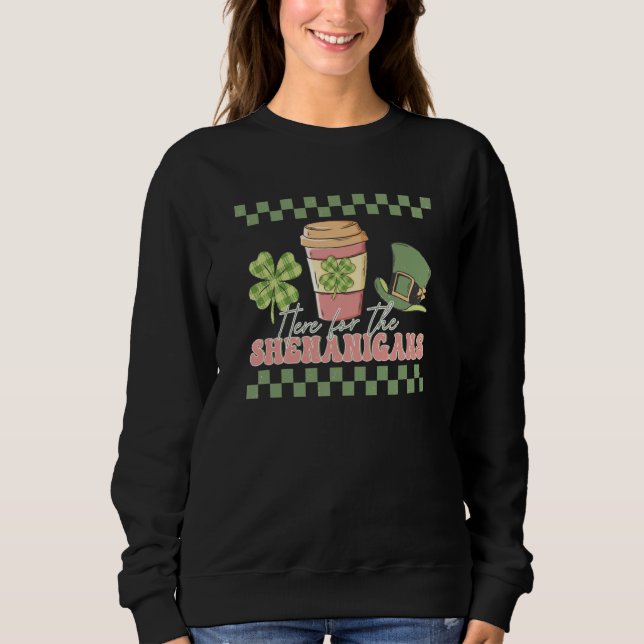 Sweatshirt Retro Here For The Shenanigans Checkered St Patric (Devant)