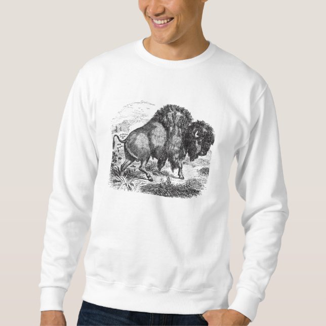 Sweatshirt Rétro illustration d'animal de bison de Buffalo (Devant)
