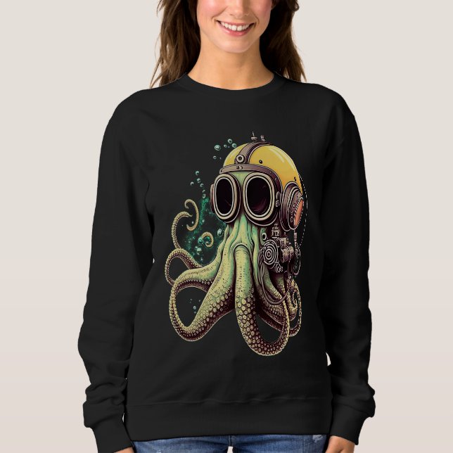 Sweatshirt Retro Scuba Diver Weird Octopus Design Octopus Hel (Devant)