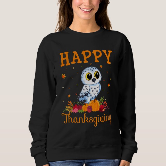 Sweatshirt Retro Snowy Owl Happy Thanksgiving Matching Family (Devant)