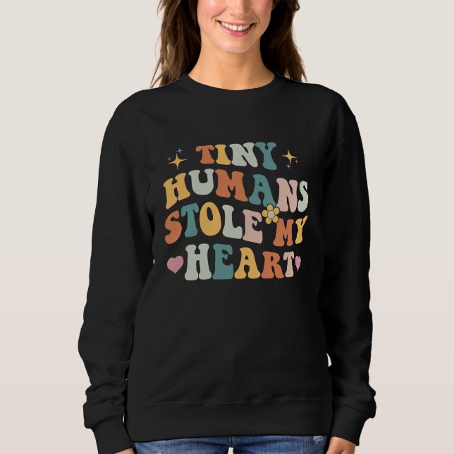 Sweatshirt Retro Tiny Humans Stole My Heart Valentine's Day N (Devant)