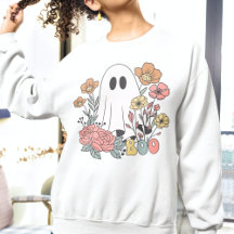 Retro Vintage Halloween Ghost Boo et Fleurs