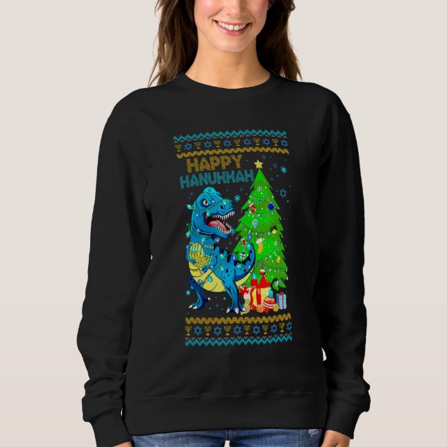 Sweatshirt Rex Dinosaur Christmas Tree Happy Hanukkah Chanukk (Devant)