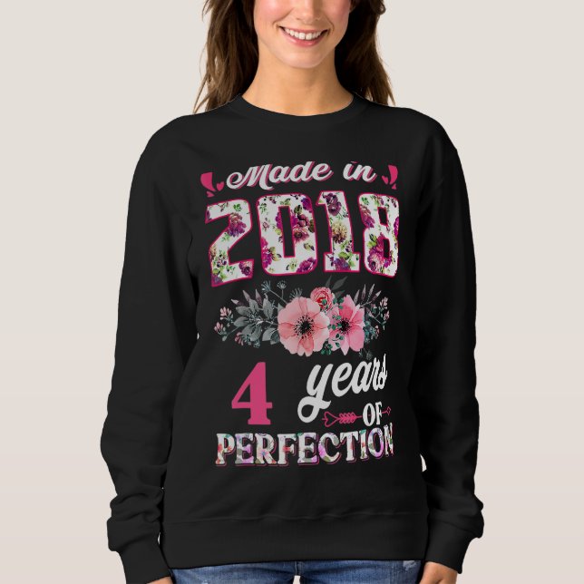 Sweatshirt Rose Fabriqué En 2018 4ème Bébé Anniversaire 4 Ann (Devant)