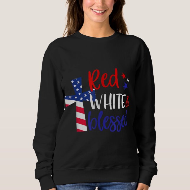 Sweatshirt Rouge Blanc Béni Américain Jésus Croix Chrétien 4 (Devant)