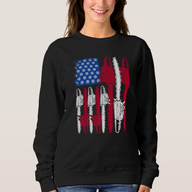 Sweatshirt Rouge Blanc Bleu tronçonneuse Américaine Arboriste (Devant)