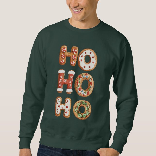 Sweatshirt Rouge Blanc Ho Ho Ho Gingerbread Cookie Noël (Devant)