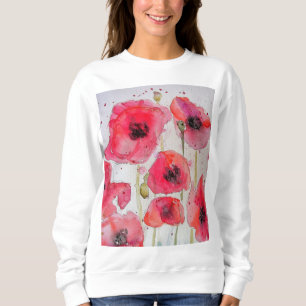 Sweatshirt Rouge Populaire floral Aquarelle Art Motif