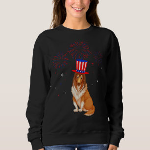 Sweatshirt Rough Collie Chien Rouge Blanc Bleu Feu d'artifice
