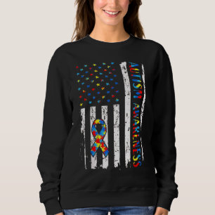 Sweatshirt Ruban de sensibilisation à l'autisme Drapeau améri