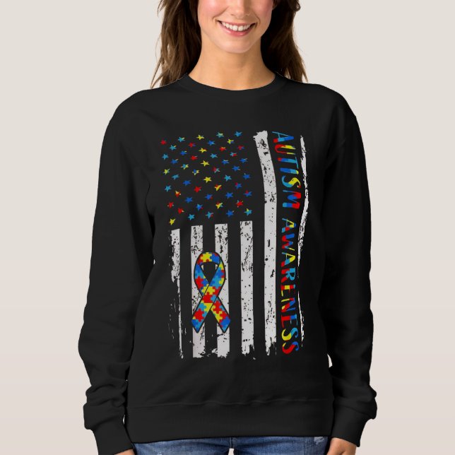 Sweatshirt Ruban de sensibilisation à l'autisme Drapeau améri (Devant)
