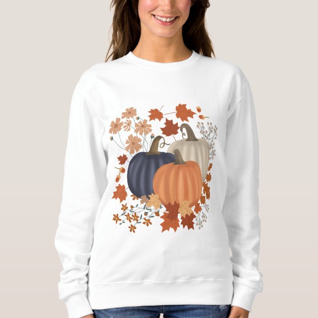 Sweatshirt Rustique Automne Citrouille Feuille Fleur sauvage (Devant)