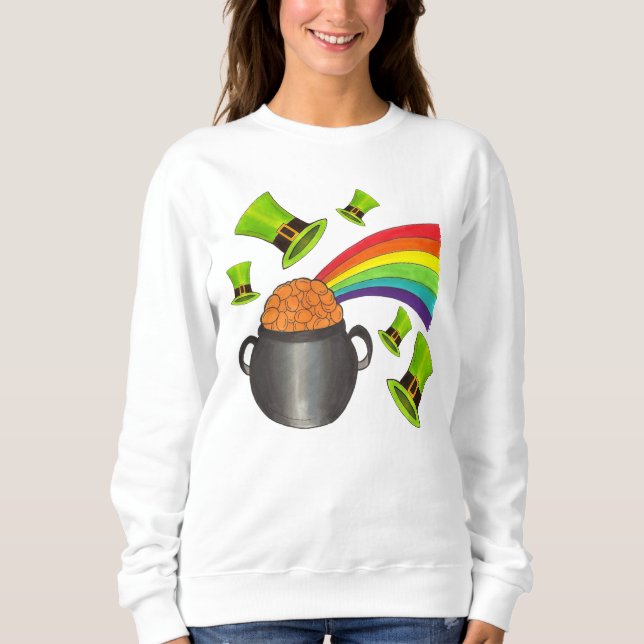 Sweatshirt Saint Patrick's Day Pot o Gold Rainbow Leprechaun (Devant)