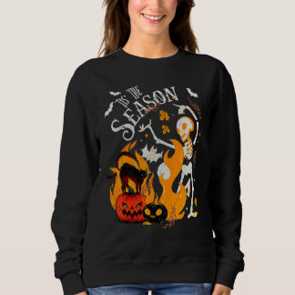 Sweatshirt Saison effrayante Danse squelette Chat noir Hallow