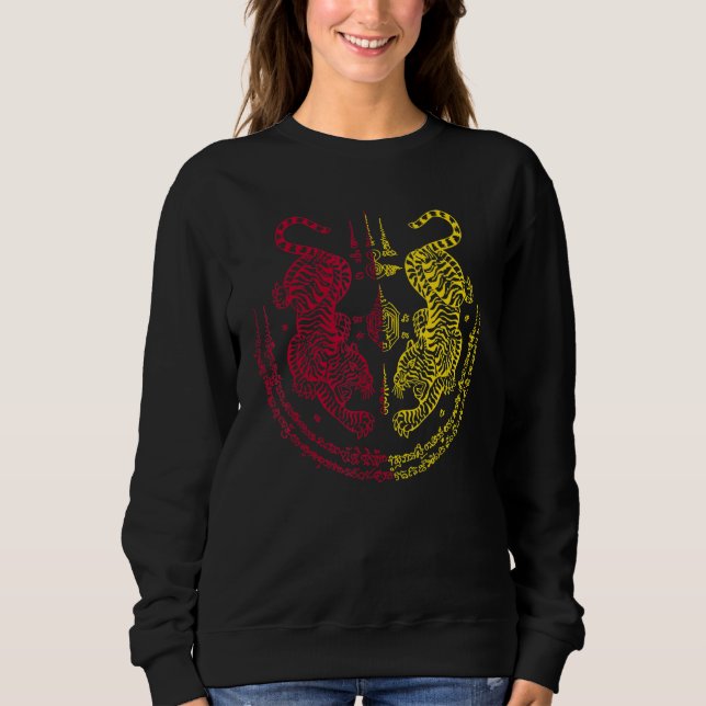 Sweatshirt Sak Yant Thai Tattoo Twin Tiger Muay Magical Thail (Devant)