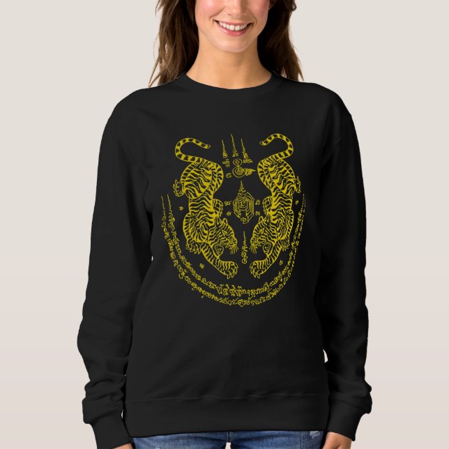Sweatshirt Sak Yant Thai Tattoo Twin Tiger Muay Magical Thail (Devant)
