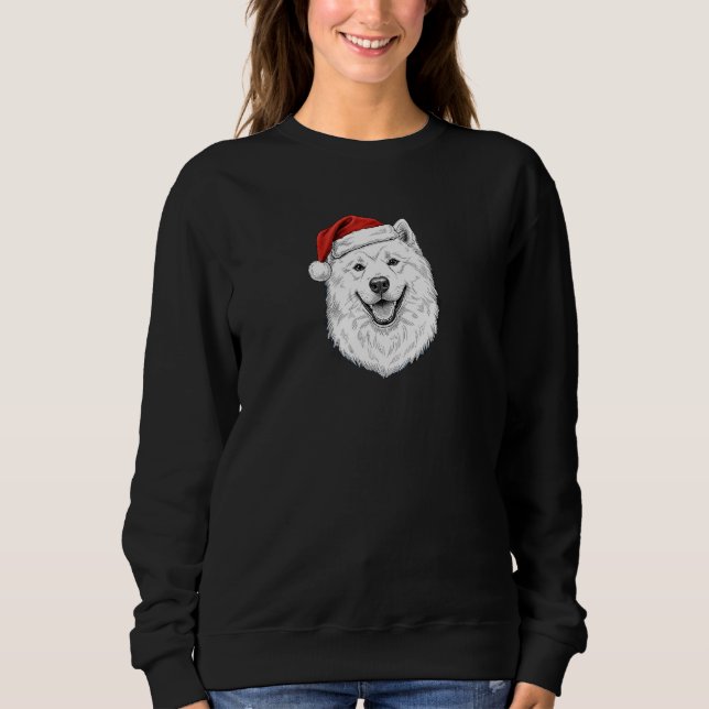 Sweatshirt Samoyed Christmas Sweatshirt–Hand-Drawn Santa Dog (Devant)
