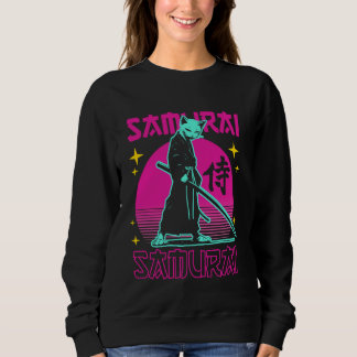 Sweatshirt Samurai Ninja Cat Japanese Art Kawaii Anime Retro 