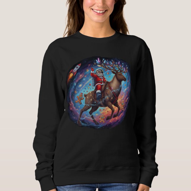 Sweatshirt Santa Astronaute Chevauchant des Renne Volants dan (Devant)