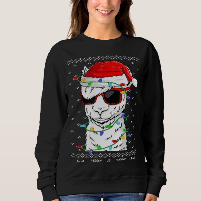 Sweatshirt Santa Llama  Christmas Lights Ugly Llama Xmas (Devant)