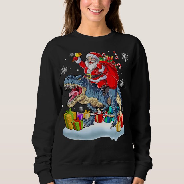 Sweatshirt Santa Riding Dinosaur Rex Christmas  Xmas 2 (Devant)
