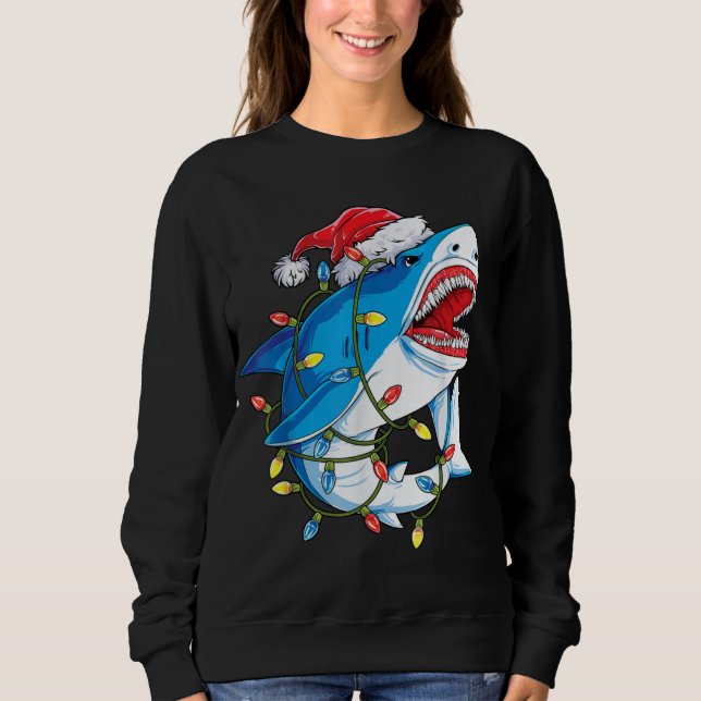 Sweatshirt Santa Shark Christmas Lights Sharkma Tree Xmas Bo (Devant)