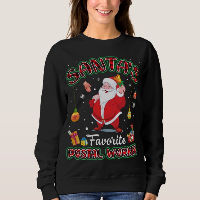 Sweatshirt Santa's Favorite Postal Worker Santa Red Plaid Chr (Devant)