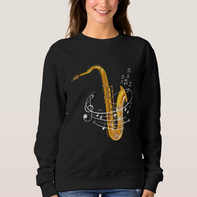 Sweatshirt Saxophone Sheet Notes Saxophone Reed Woodwing Jazz (Devant)