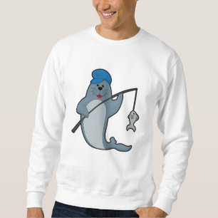 Sweatshirt Sceau à la pêche avec bâtonnet de pêche et poisson