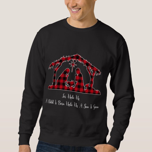 Sweatshirt Scène de la Nativité de Noël Costume Rouge Plaid I (Devant)