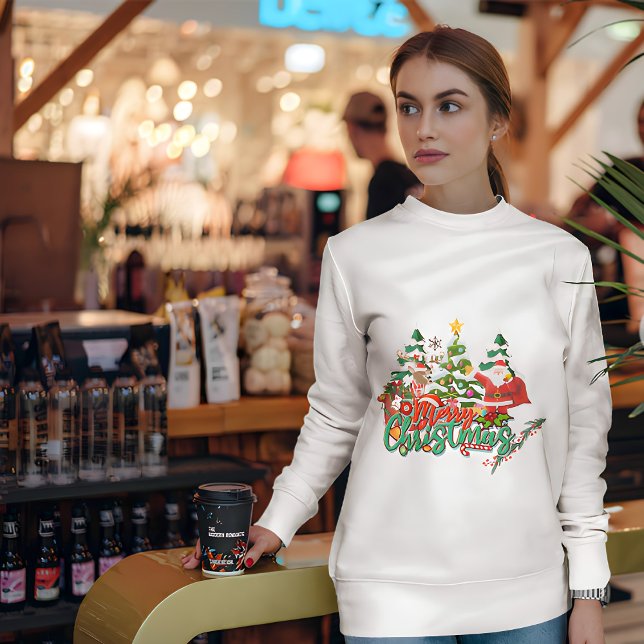 Sweatshirt Scène de Noël classique avec Père Noël, Reindeer & (Créateur téléchargé)