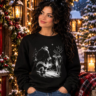 Sweatshirt Scène de nuit de Noël enneigée avec le Père Noël e