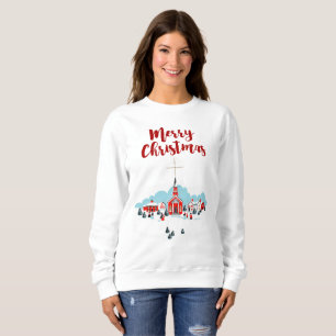 Sweatshirt Scène d'hiver avec une église rouge et l'étoile de