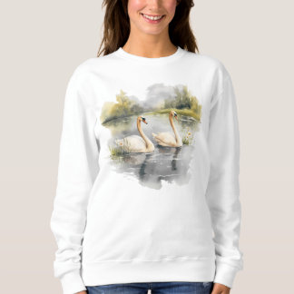 Sweatshirt Scène du lac d'hiver des cygnes blancs rétros