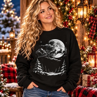 Sweatshirt Scène hivernale de Noël sous la lune avec le traîn