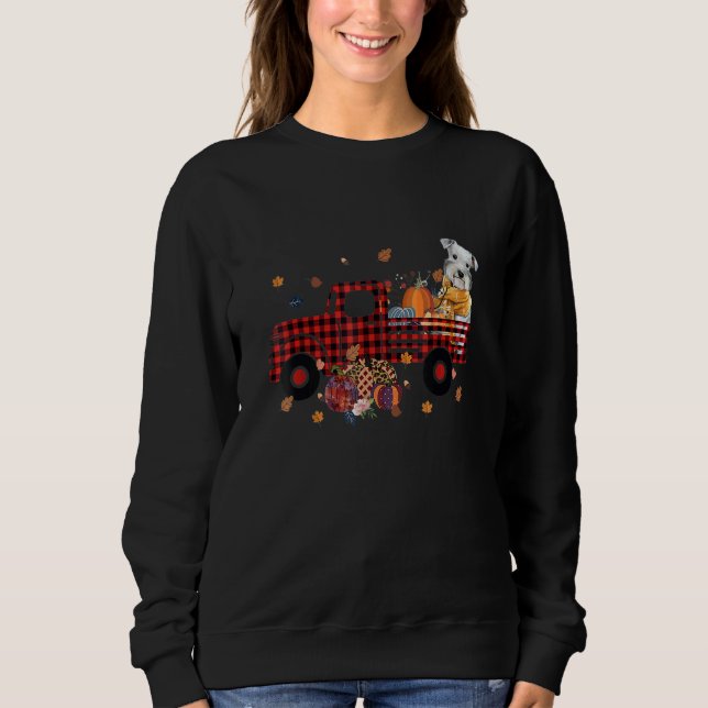 Sweatshirt Schnauzer Riding Truck Pumpkin Autumn Leaves Fall (Devant)