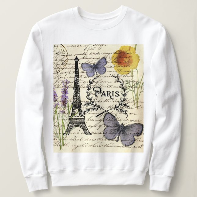 Sweatshirt scripts papillon français chic tour eiffel paris (Design devant)