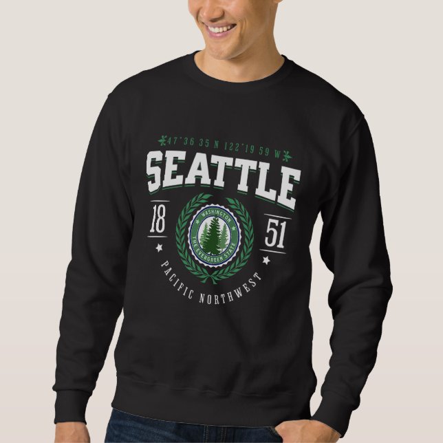 Sweatshirt Seattle Washington Evergreen Pine Tree Sunset WA S (Devant)