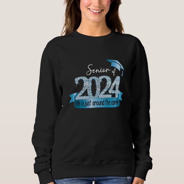Sweatshirt Senior 2024 I Motivational Quote Blue Black Party  (Devant)