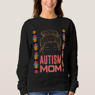 Sweatshirt Sensibilisation sur l'autisme Mom Messy Bun Puzzle