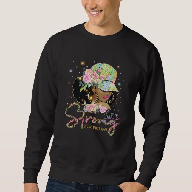 Sweatshirt She Is Strong Proverbs 3125 Afro Girl Black Histor (Devant)
