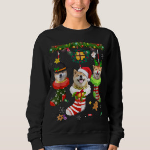 Sweatshirt Shiba Inu En Chaussettes Noël Noël Noël Chapeau No