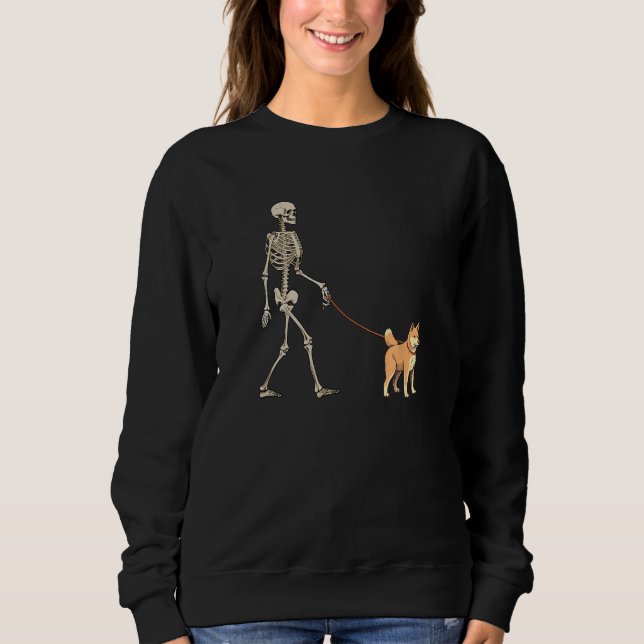 Sweatshirt Shiba Inu Skeleton Dog Walking Halloween Dog (Devant)