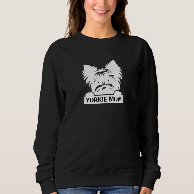 Sweatshirt Silhouette de Yorkie noir qui regarde Maman Yorkie (Devant)